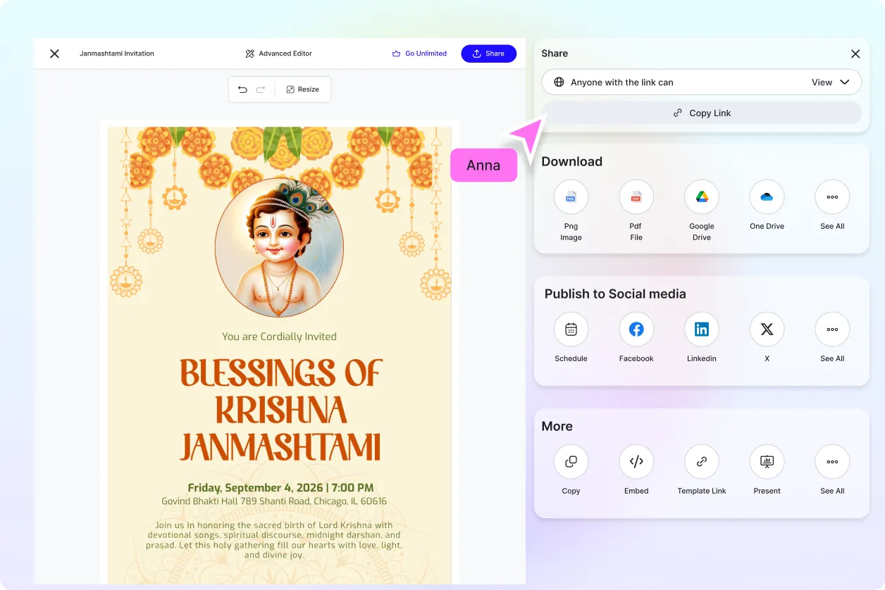 Free AI Janmashtami Invitation Generator, Free Online Festival Invitation Maker